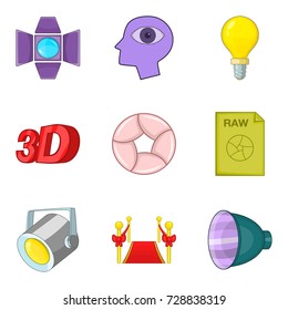 Shooting a movie icons set. Cartoon set of 9 shooting a movie vector icons for web isolated on white background