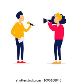 Shooting News, blog, reportage. Flat style vector illustration.