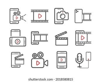 Shooting on phone icons set. Videomaker Vector signs for web graphics.