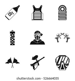 Shooting paintball icons set. Simple illustration of 9 shooting paintball vector icons for web
