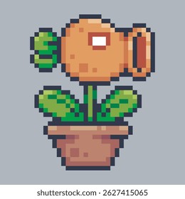 shooting plant monster in pixel art style with isolated background