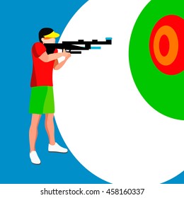 Shooting Player 2016 Summer Games Icon Set. 3D Isometric Shooter Athlete. Sporting Championship International Shooting Competition. Sport Infographic olympics Shooting Vector Illustration.
