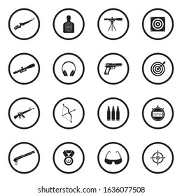 Shooting Range Icons. Black Flat Design In Circle. Vector Illustration.