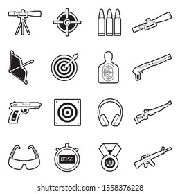 Shooting Range Icons. Line With Fill Design. Vector Illustration.