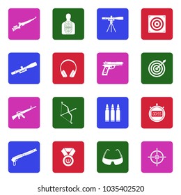 Shooting Range Icons. White Flat Design In Square. Vector Illustration. 