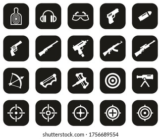 Shooting Range Icons White On Black Flat Design Set Big
