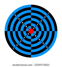 Shooting range paper target with divisions, marks and numbers. Archery, gun shooting practise and training, sport competition and hunting. Bullseye and aim. Vector illustration