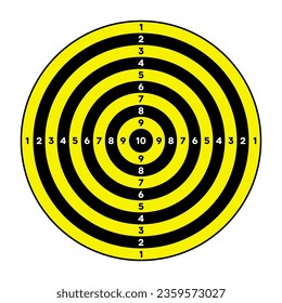 Shooting range paper target with divisions, marks and numbers. Archery, gun shooting practise and training, sport competition and hunting. Bullseye and aim. Vector illustration