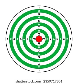 El objetivo del papel de rango de disparo con divisiones, marcas y números. Arco, tiro con arma de fuego y entrenamiento, competición deportiva y caza. Bullseye y apuntar. Ilustración del vector