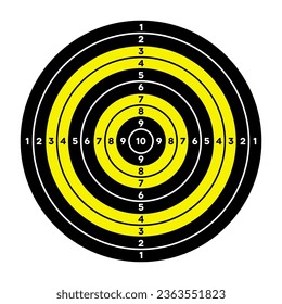 Shooting range paper target with divisions, marks and numbers. Archery, gun shooting practise and training, sport competition and hunting. Bullseye and aim. Vector illustration