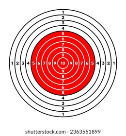 Anzeige eines Bereichspapiers mit Trennflächen, Markierungen und Zahlen. Bogenschießen, Schussübungen und Training, Sportwettkämpfe und Jagd. Bullseye und Ziel. Vektorgrafik