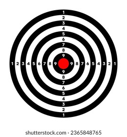 Shooting range paper target with divisions, marks and numbers. Archery, gun shooting practise and training, sport competition and hunting. Bullseye and aim. Vector illustration