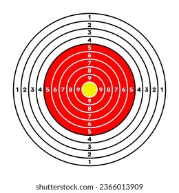 Shooting range paper target with divisions, marks and numbers. Archery, gun shooting practise and training, sport competition and hunting. Bullseye and aim. Vector illustration