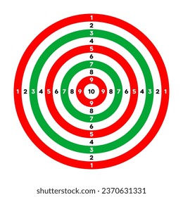 El objetivo del papel de rango de disparo con divisiones, marcas y números. Arco, tiro con arma de fuego y entrenamiento, competición deportiva y caza. Bullseye y apuntar. Ilustración del vector