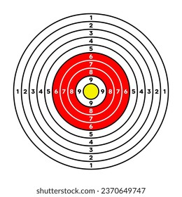 El objetivo del papel de rango de disparo con divisiones, marcas y números. Arco, tiro con arma de fuego y entrenamiento, competición deportiva y caza. Bullseye y apuntar. Ilustración del vector