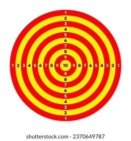 Shooting range paper target with divisions, marks and numbers. Archery, gun shooting practise and training, sport competition and hunting. Bullseye and aim. Vector illustration