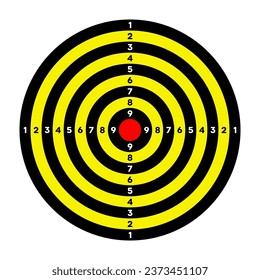 El objetivo del papel de rango de disparo con divisiones, marcas y números. Arco, tiro con arma de fuego y entrenamiento, competición deportiva y caza. Bullseye y apuntar. Ilustración del vector