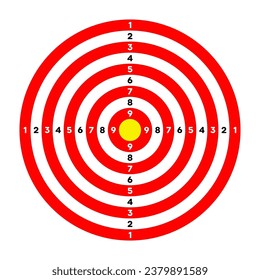 El objetivo del papel de rango de disparo con divisiones, marcas y números. Arco, tiro con arma de fuego y entrenamiento, competición deportiva y caza. Bullseye y apuntar. Ilustración del vector