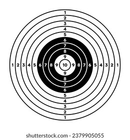 El objetivo del papel de rango de disparo con divisiones, marcas y números. Arco, tiro con arma de fuego y entrenamiento, competición deportiva y caza. Bullseye y apuntar. Ilustración del vector