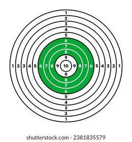 Shooting range paper target with divisions, marks and numbers. Archery, gun shooting practise and training, sport competition and hunting. Bullseye and aim. Vector illustration