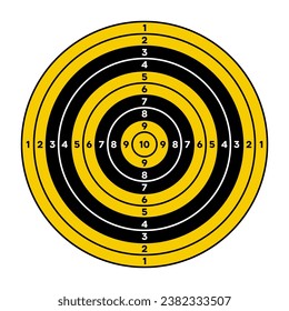 Shooting range paper target with divisions, marks and numbers. Archery, gun shooting practise and training, sport competition and hunting. Bullseye and aim. Vector illustration