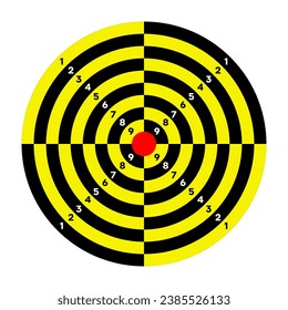 Shooting range paper target with divisions, marks and numbers. Archery, gun shooting practise and training, sport competition and hunting. Bullseye and aim. Vector illustration