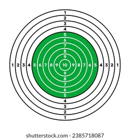 El objetivo del papel de rango de disparo con divisiones, marcas y números. Arco, tiro con arma de fuego y entrenamiento, competición deportiva y caza. Bullseye y apuntar. Ilustración del vector