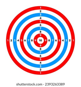 Shooting range paper target with divisions, marks and numbers. Archery, gun shooting practise and training, sport competition and hunting. Bullseye and aim. Vector illustration