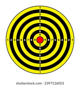 Anzeige eines Bereichspapiers mit Trennflächen, Markierungen und Zahlen. Bogenschießen, Schussübungen und Training, Sportwettkämpfe und Jagd. Bullseye und Ziel. Vektorgrafik