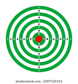 Shooting range paper target with divisions, marks and numbers. Archery, gun shooting practise and training, sport competition and hunting. Bullseye and aim. Vector illustration