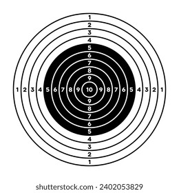 Shooting range paper target with divisions, marks and numbers. Archery, gun shooting practise and training, sport competition and hunting. Bullseye and aim. Vector illustration
