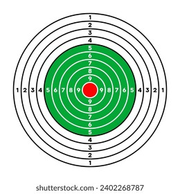 El objetivo del papel de rango de disparo con divisiones, marcas y números. Arco, tiro con arma de fuego y entrenamiento, competición deportiva y caza. Bullseye y apuntar. Ilustración del vector