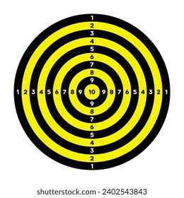 Shooting range paper target with divisions, marks and numbers. Archery, gun shooting practise and training, sport competition and hunting. Bullseye and aim. Vector illustration