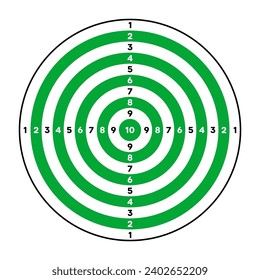 El objetivo del papel de rango de disparo con divisiones, marcas y números. Arco, tiro con arma de fuego y entrenamiento, competición deportiva y caza. Bullseye y apuntar. Ilustración del vector