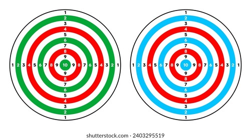 Shooting range paper target with divisions, marks and numbers. Archery, gun shooting practise and training, sport competition and hunting. Bullseye and aim. Vector illustration