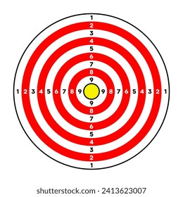 Shooting range paper target with divisions, marks and numbers. Archery, gun shooting practise and training, sport competition and hunting. Bullseye and aim. Vector illustration