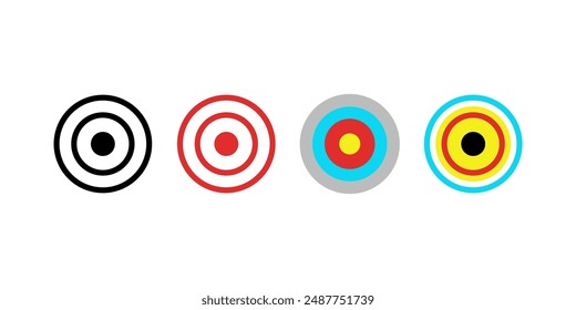 Shooting range paper targets. Round target with divisions, marks and numbers. Archery, gun shooting practise and training, sport competition and hunting. Bullseye and aim. Vector illustration