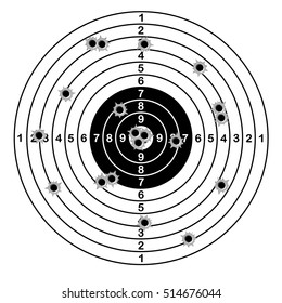 Shooting range target shot of bullet holes. vector illustration