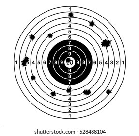 Shooting Range Target Shot Of Bullet Holes. Vector Illustration