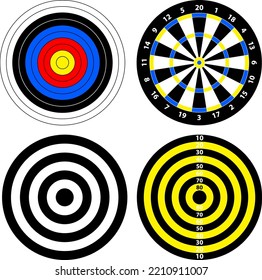 Shooting Range Target Vector Set, Darts. Dartboard Vector