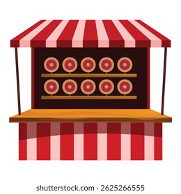 Shooting range with wooden targets is waiting for visitors having fun at amusement park or county fair