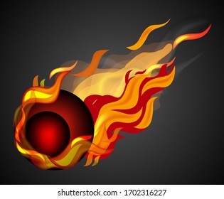 Shooting red ball with flame on black background illustration