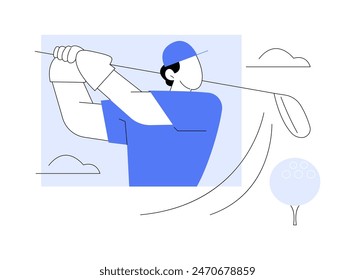 Puntuación de disparo aislado Ilustraciones vectoriales de dibujos animados. Hombre joven jugar golf, golpear la bola en la cancha, deporte profesional, estilo de vida saludable y activo, actividades al aire libre Vector de dibujos animados.
