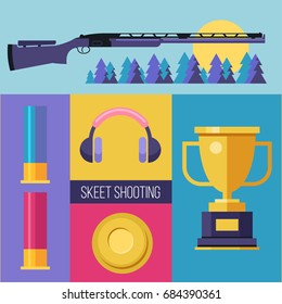 Shooting Skeet. Set of colored vector design elements.