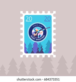 Shooting Skeet. Vector illustration of a postage stamp.