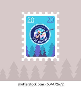 Shooting Skeet. Vector illustration of a postage stamp.