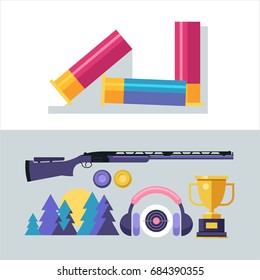 Shooting Skeet.  Vector illustration. Set of design elements. 