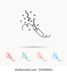 Shooting slapstick icon. Celebration sign. Linear icons on white background. Vector