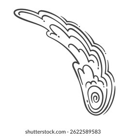 Cometa espacial com trilhas, ícone de doodle. Ilustração vetorial de estrela com trilhas caprichadas e formas onduladas.