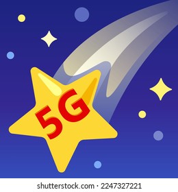 shooting star with 5G text on starry blue background,concept vector illustration